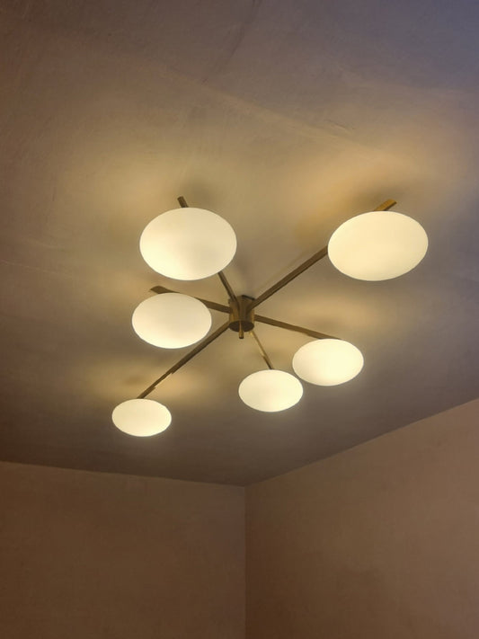 6 Lune Rare Ceiling Lamp Designed by Angelo Lelii for Arredoluce, 1961 Flush Mounts