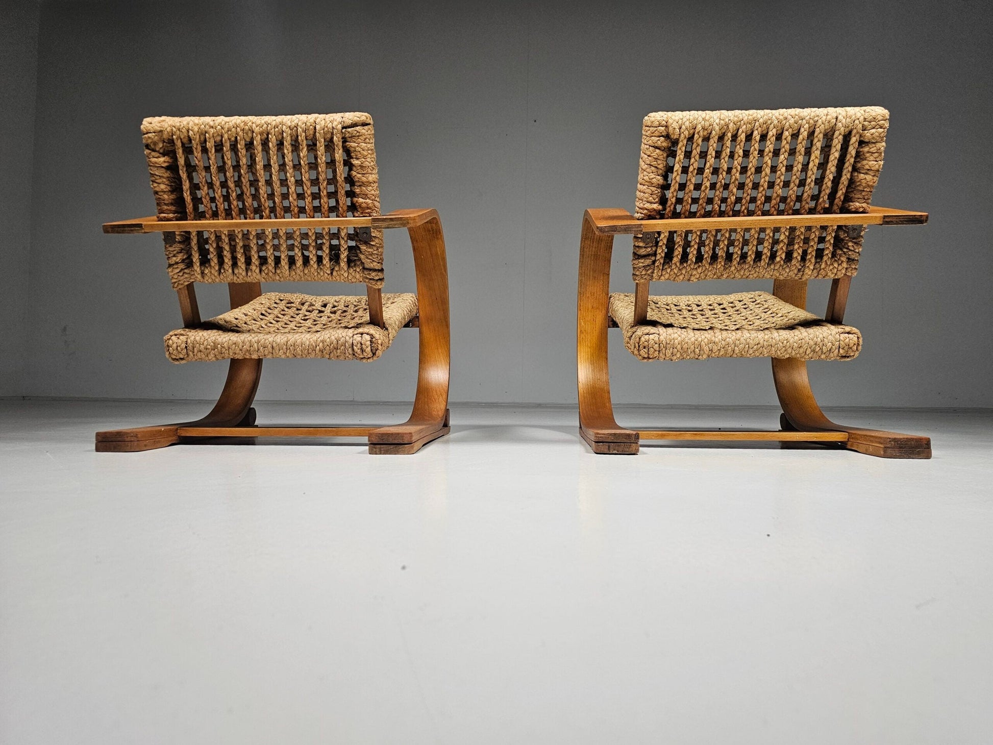 Adrien Audoux & Frida Minet Rope Easy Chairs for Vibo 1940 Paris Chairs