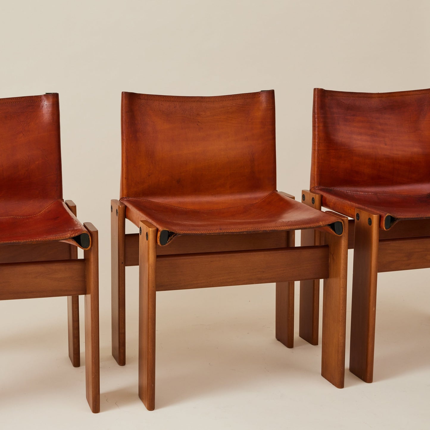 Set of 6 Italian Monk Cognac Leather Dining Chairs by Afra & Tobia Scarpa for Molteni, 1974 Dining Chairs