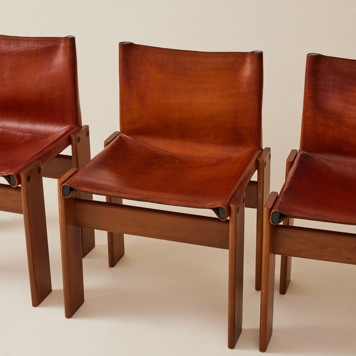 Set of 6 Italian Monk Cognac Leather Dining Chairs by Afra & Tobia Scarpa for Molteni, 1974 Dining Chairs
