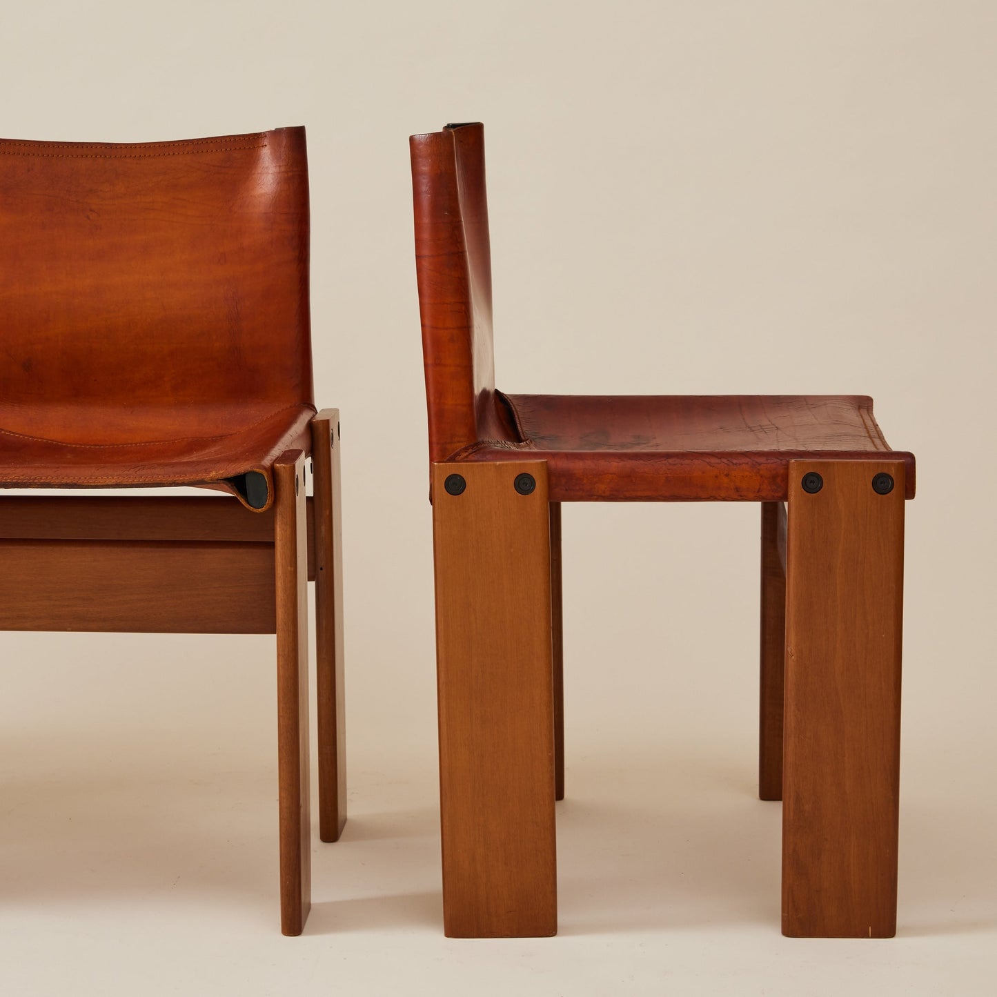 Set of 6 Italian Monk Cognac Leather Dining Chairs by Afra & Tobia Scarpa for Molteni, 1974 Dining Chairs