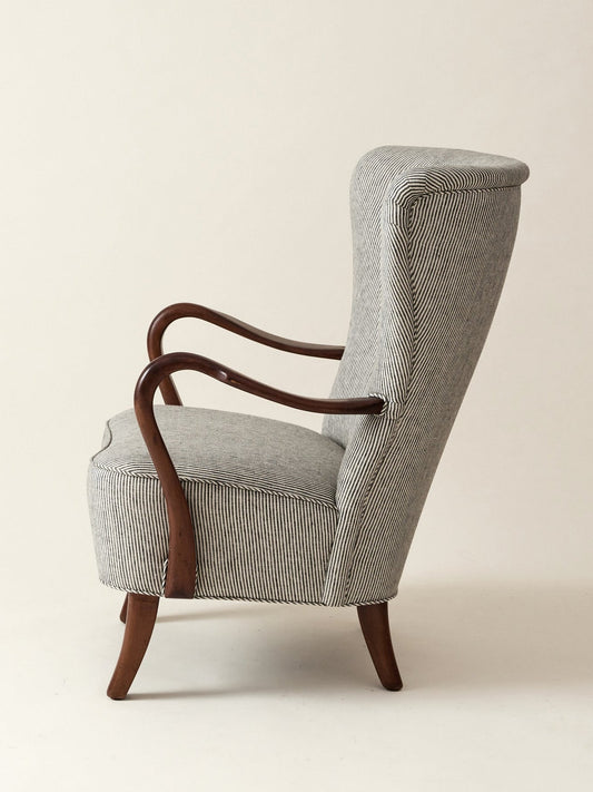 Alfred Christiansen High Back Easy Chair 23B in Striped Linen, 1940s Chairs