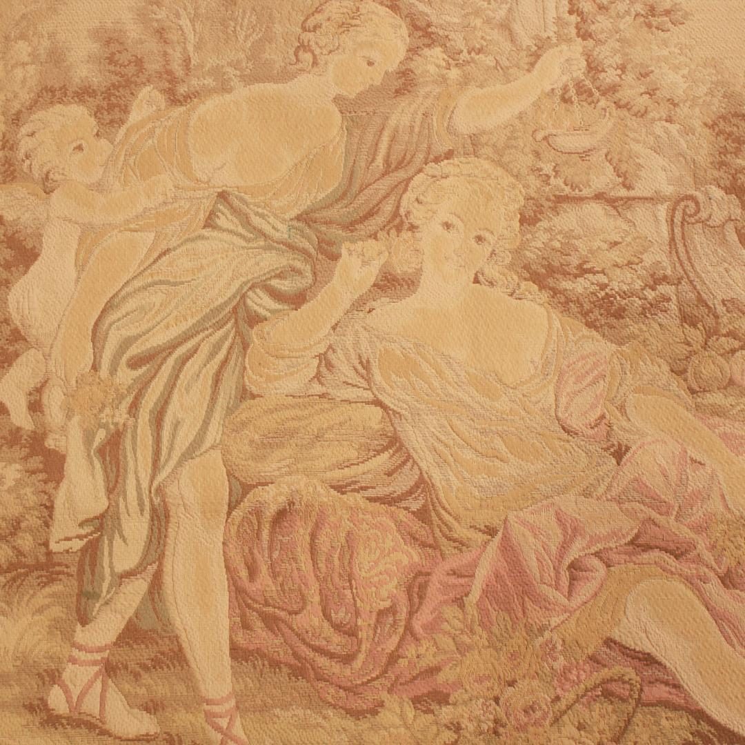 Antique French Pictorial Cream Beige Wool Tapestry Rug Rugs