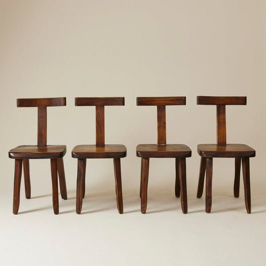Brutalist Solid Wood Dining Chairs by Olavi Hanninen, Finland 1950s, Set of 4 Dining Chairs