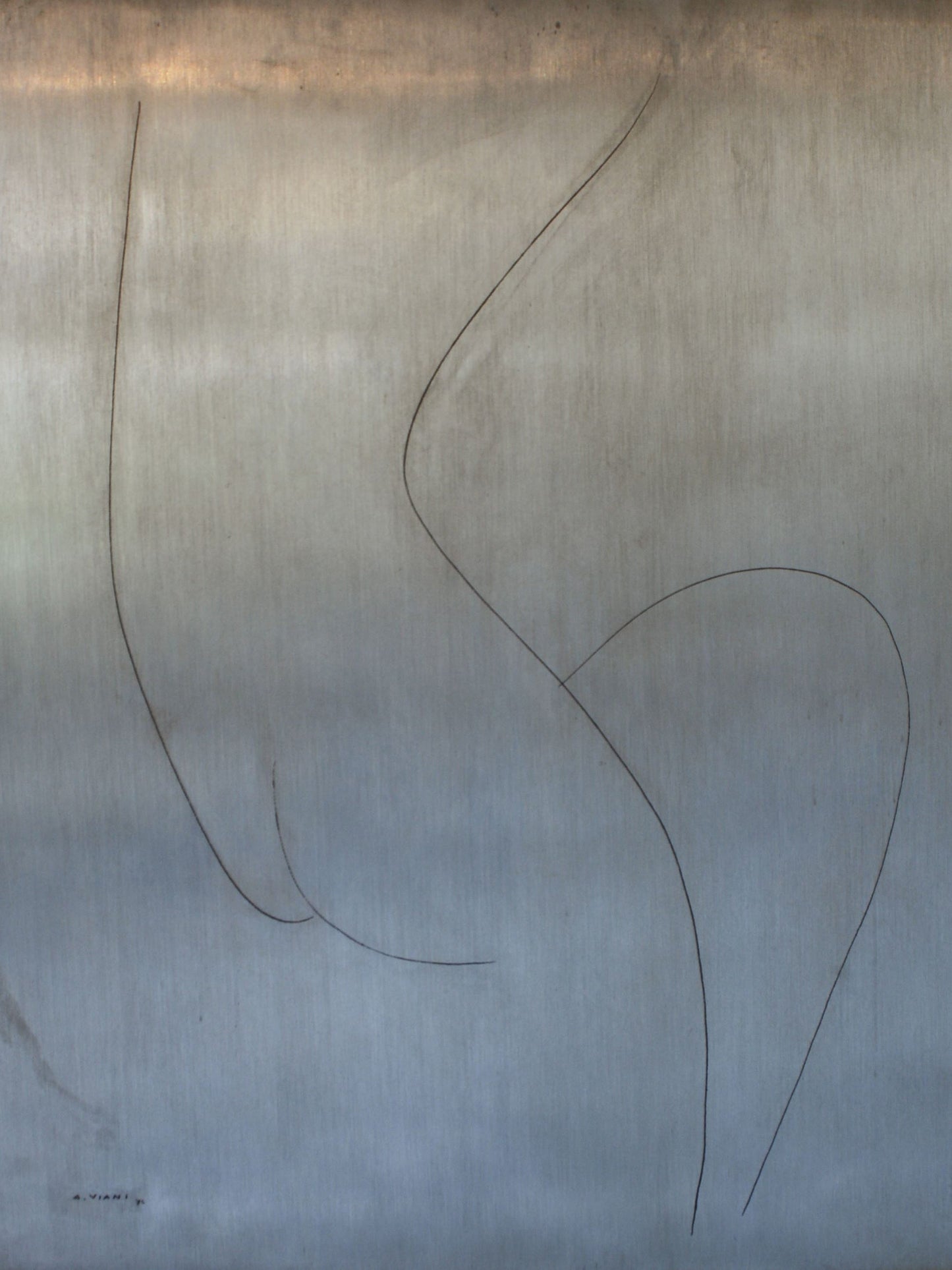 Carved Metal Artwork by The Renowned Italian Sculptor Alberto Viani, Female Nude, 1975 Artwork