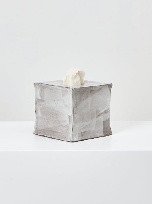 Ceramic Square Tissue Box in Brushed White on Grey Tissue Box
