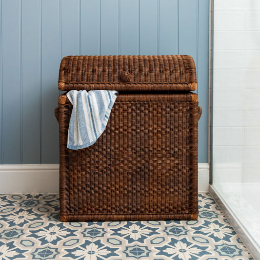 Chest Rattan Laundry Basket in Teak Bath