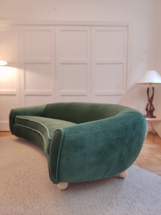 Curved Velvet Sofa (In The Manner of Jean Royère)