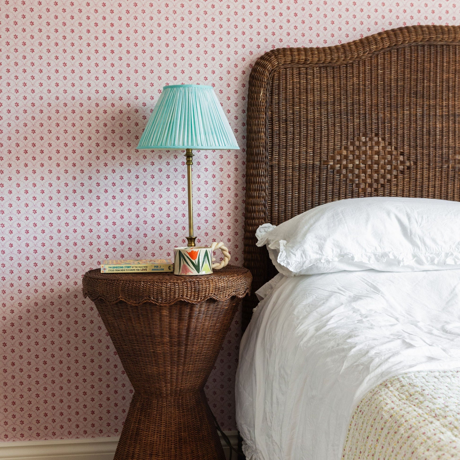 Damru Rattan Side Table, Teak End Tables