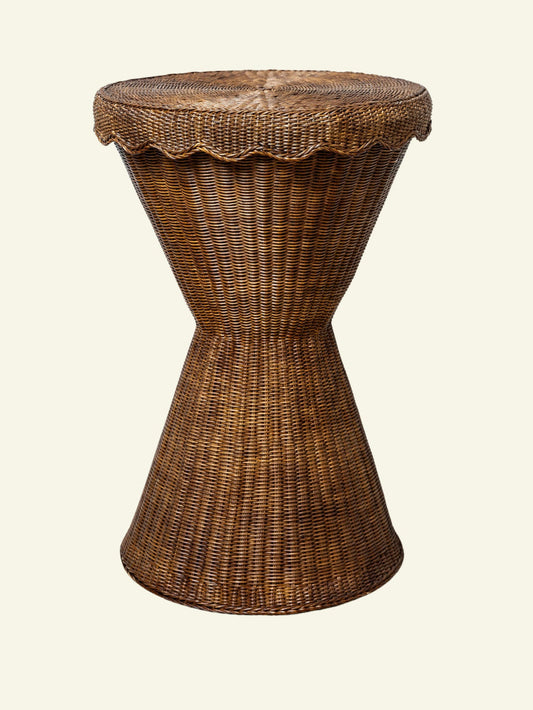 Damru Rattan Side Table, Teak End Tables