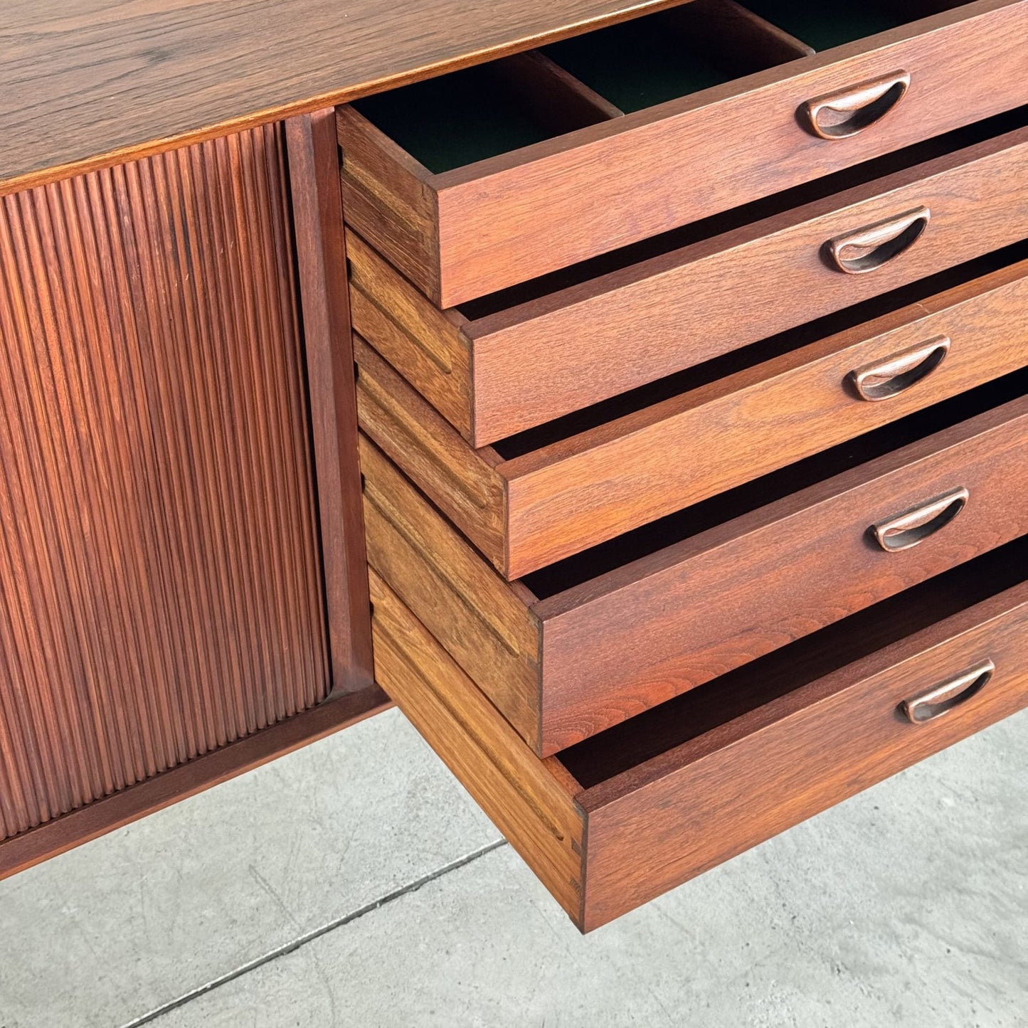 Danish Modern Tambour Credenza by Peter Hvidt Orla Molgaard Nielsen, 1960s Credenzas