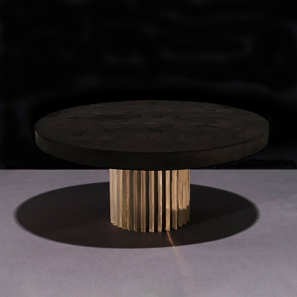 Doris Round Dining Table in Ebonized Reclaimed Oak Bronze Dining Tables