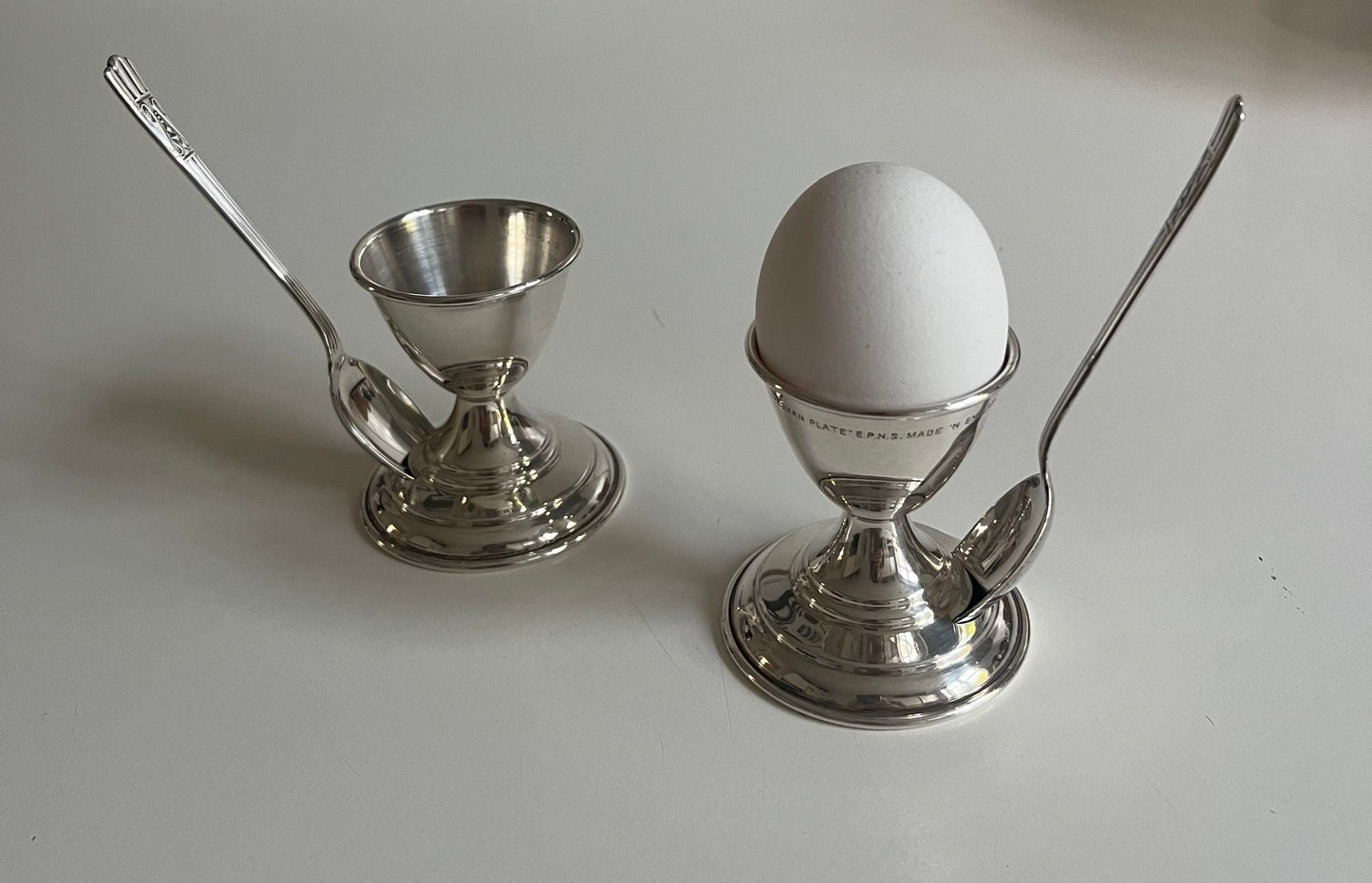 Silver Plated Egg Cups with Build-in Spoon Holder