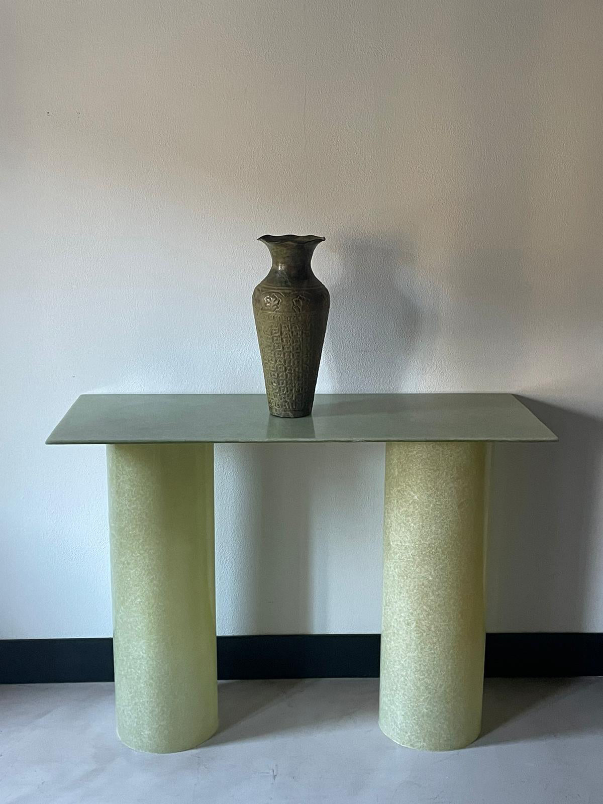 Fiberglass Column Rectangle Console Table, Raw Green by Vava Objects Consoles
