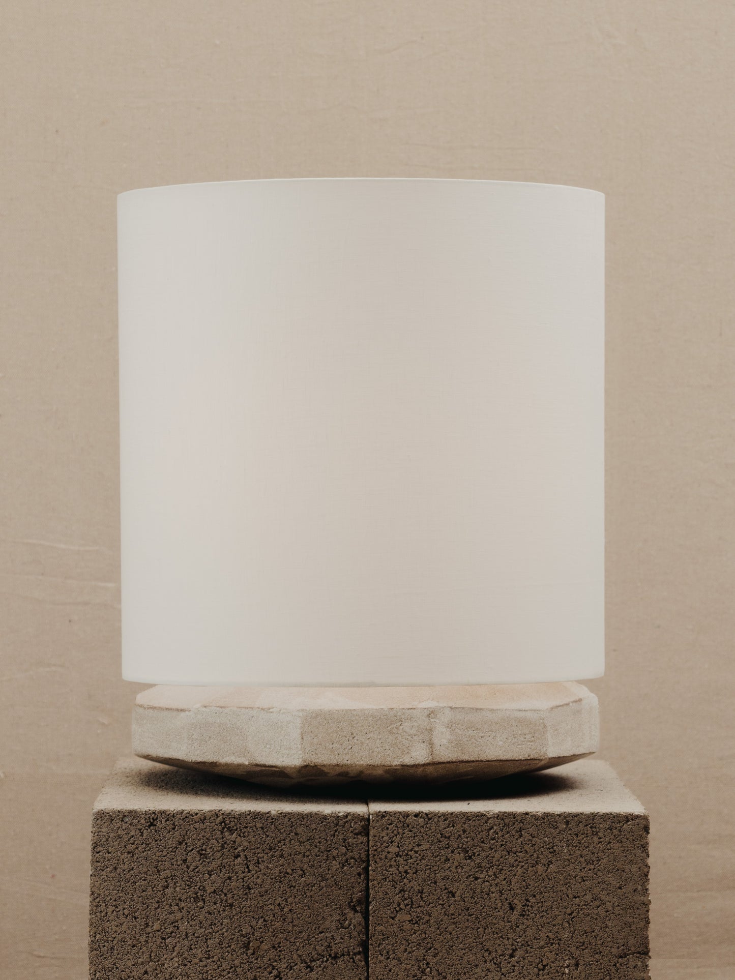 Radian Lamp in Frost Glaze with Off White Linen Table Lamps