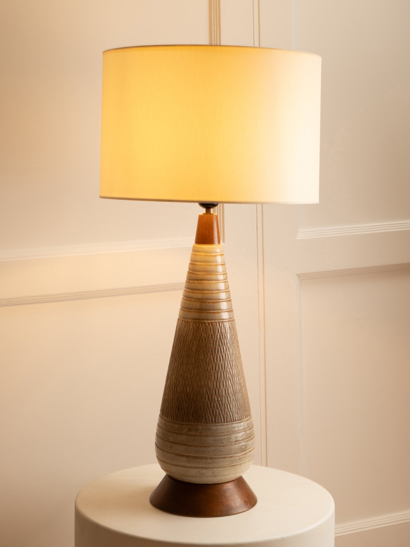 Large Danish Mid-Century Ceramic and Wood Lamp, Table Lamps