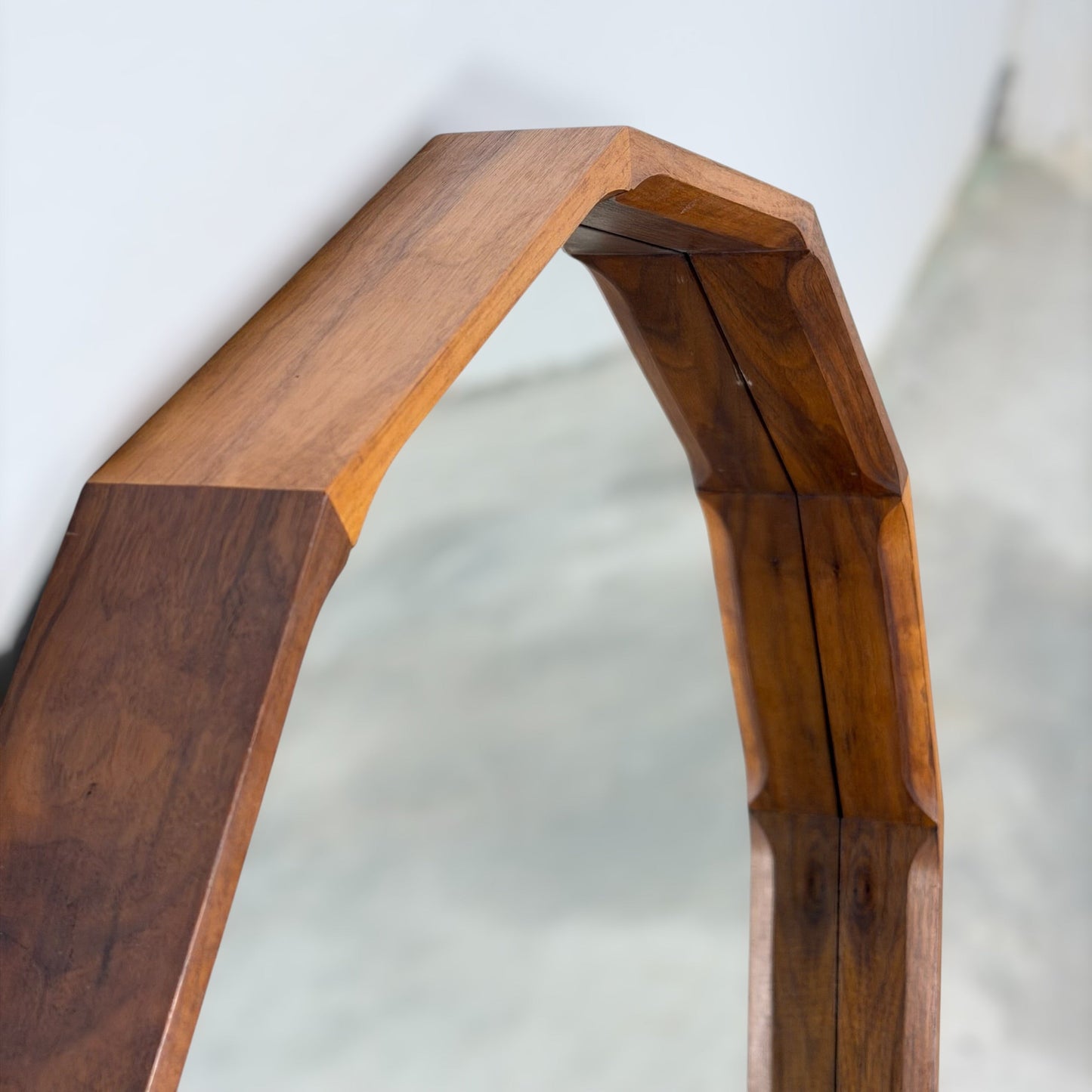 Large Dodecagonal Walnut Mirror Attributed to Fratelli Marelli, 1970s Mirrors