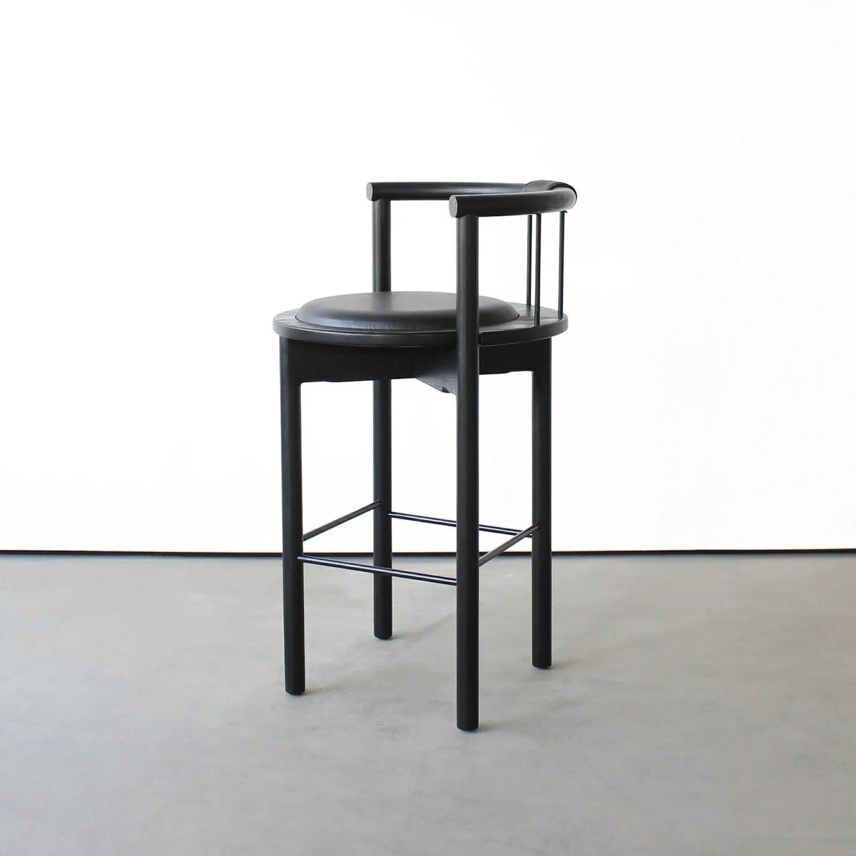 Lloyd Counter & Bar Stool in Blackened Oak & Dark Charcoal Leather