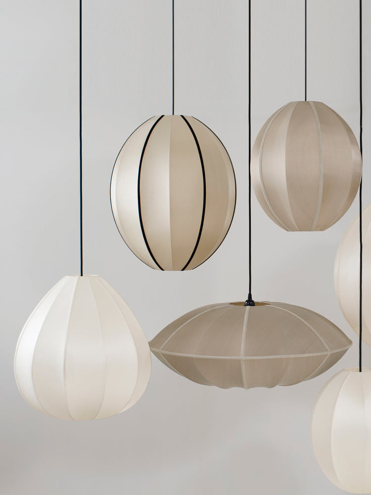 Lotus Big Lampshade in Off-White Silk with White Ribbon Lamp Shades