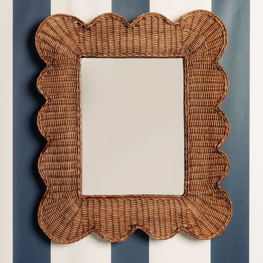 Mimi Rattan Scalloped Mirror, Medium Teak Mirrors