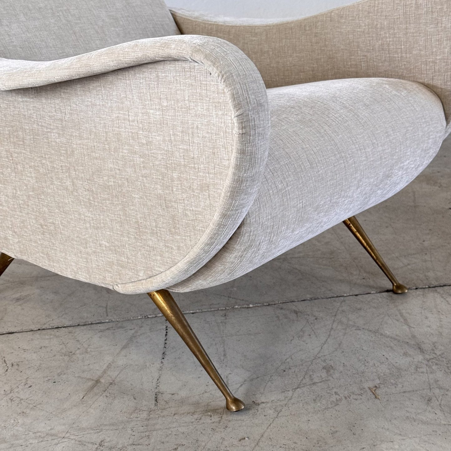 Pair of 1950s Italian Lounge Chairs by Gigi Radice, Rubelli Fabric Chairs
