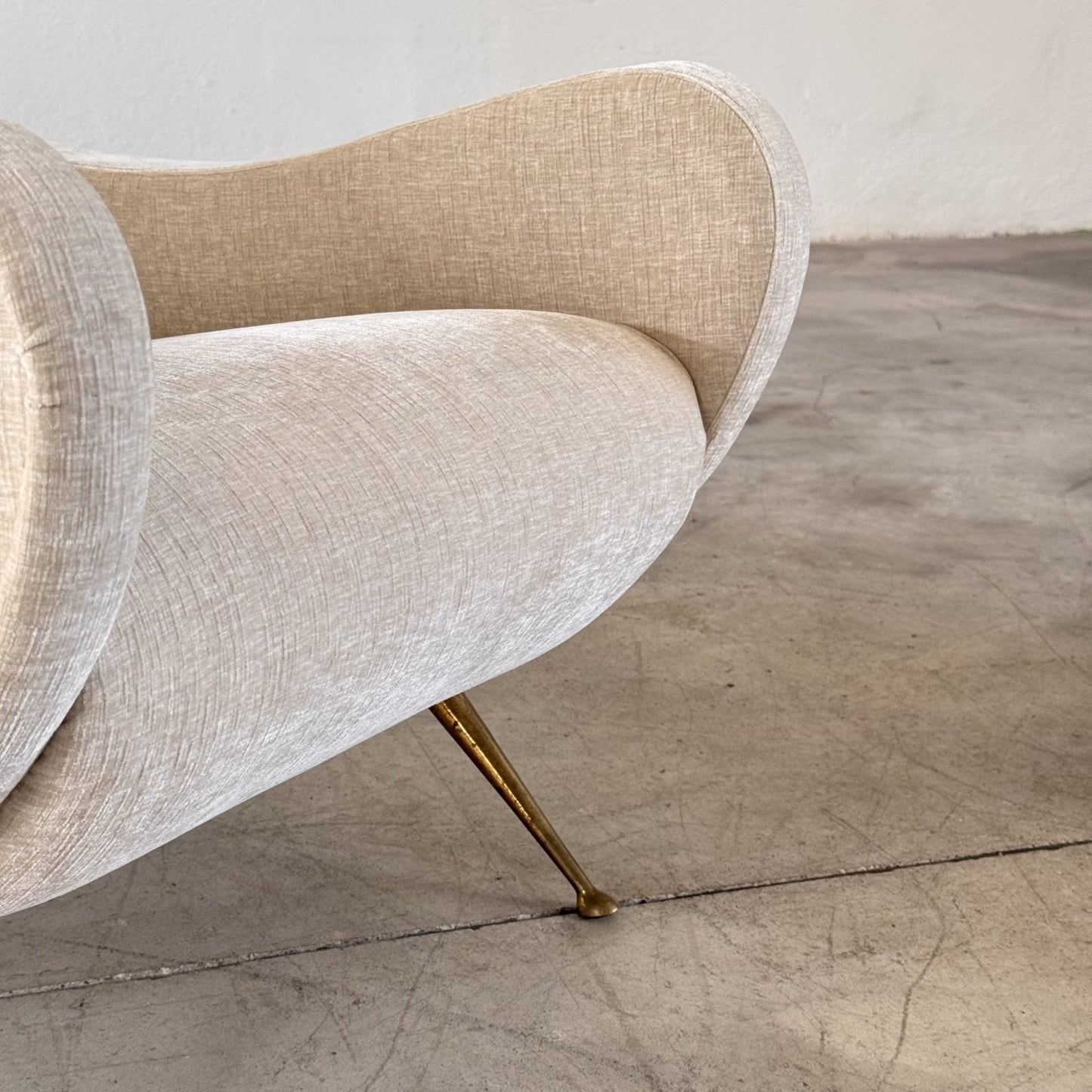 Pair of 1950s Italian Lounge Chairs by Gigi Radice, Rubelli Fabric Chairs