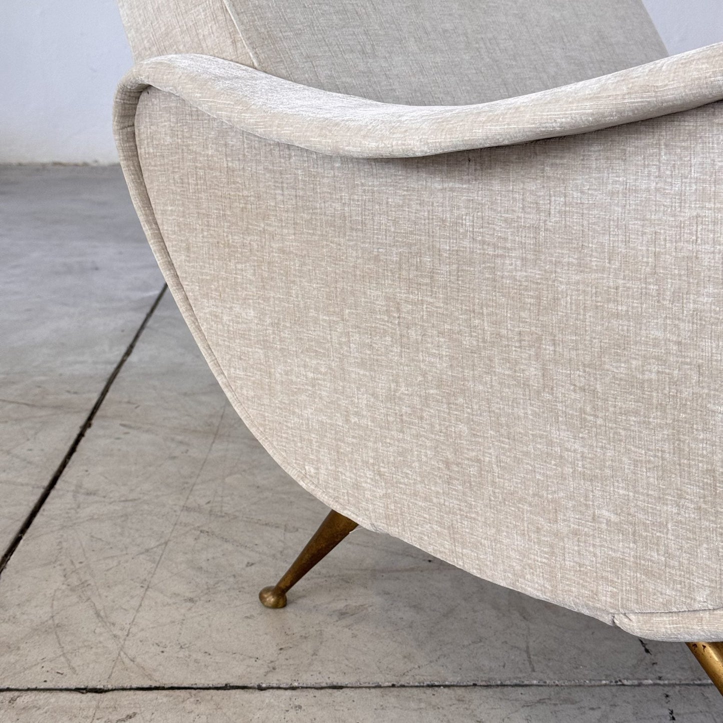 Pair of 1950s Italian Lounge Chairs by Gigi Radice, Rubelli Fabric Chairs