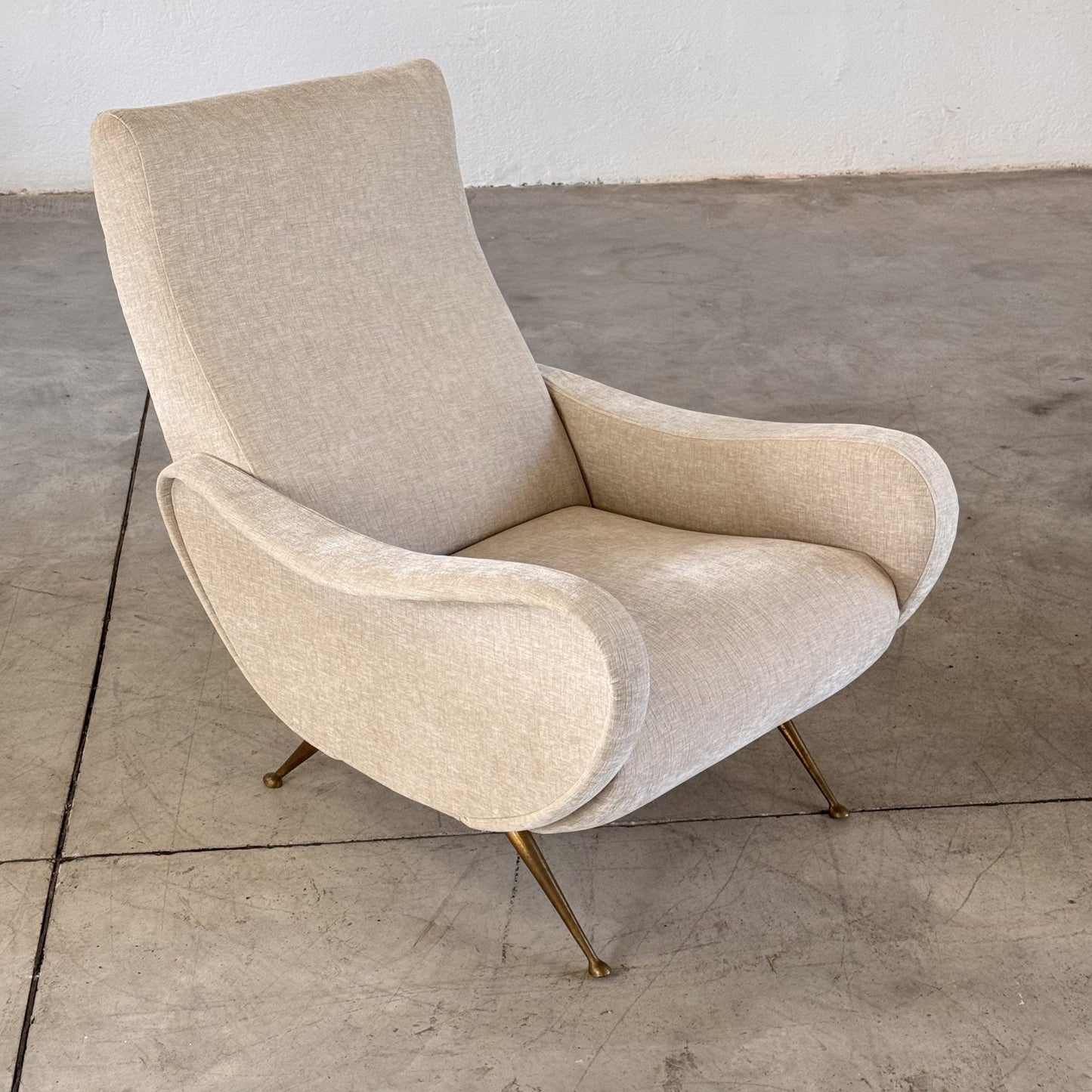 Pair of 1950s Italian Lounge Chairs by Gigi Radice, Rubelli Fabric Chairs