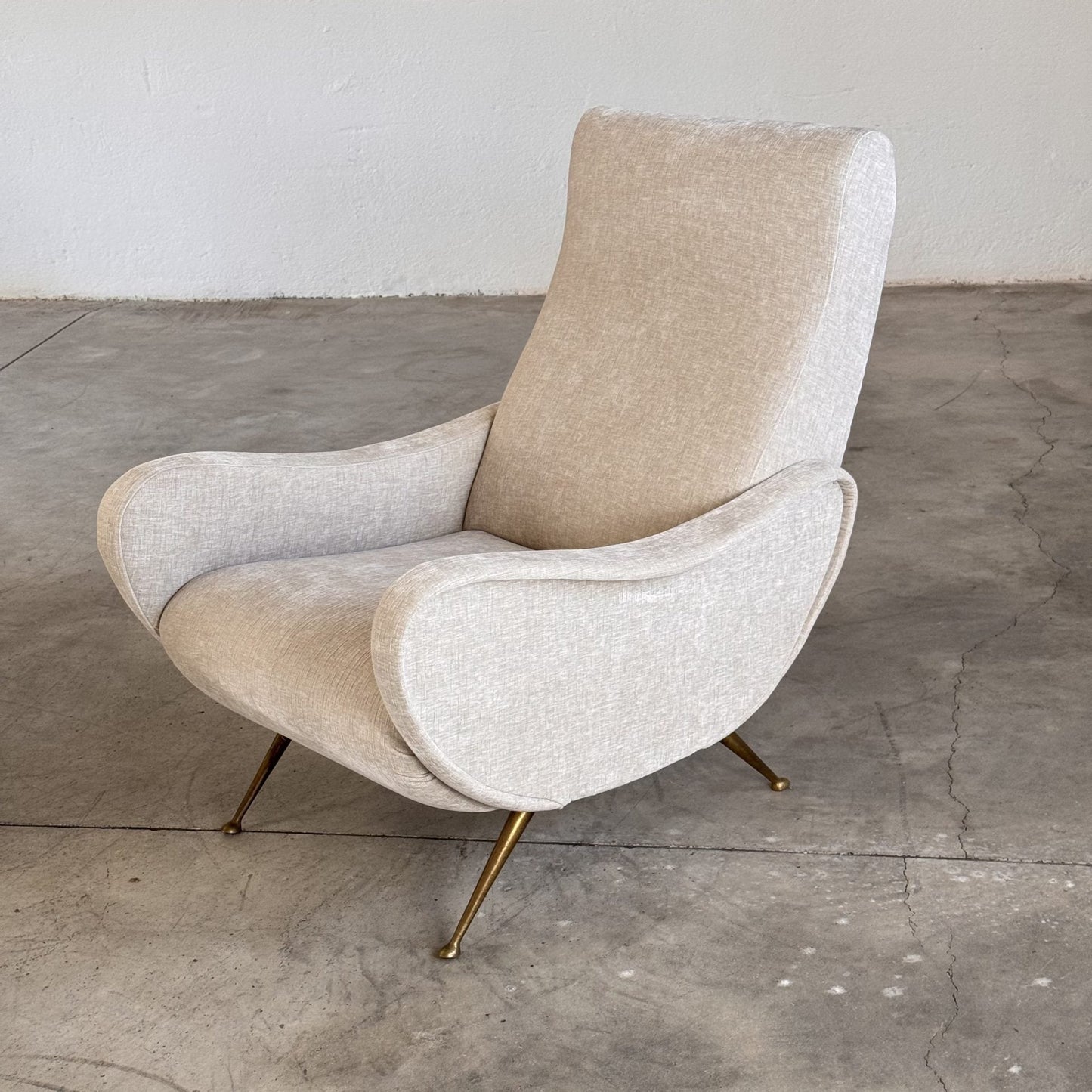 Pair of 1950s Italian Lounge Chairs by Gigi Radice, Rubelli Fabric Chairs