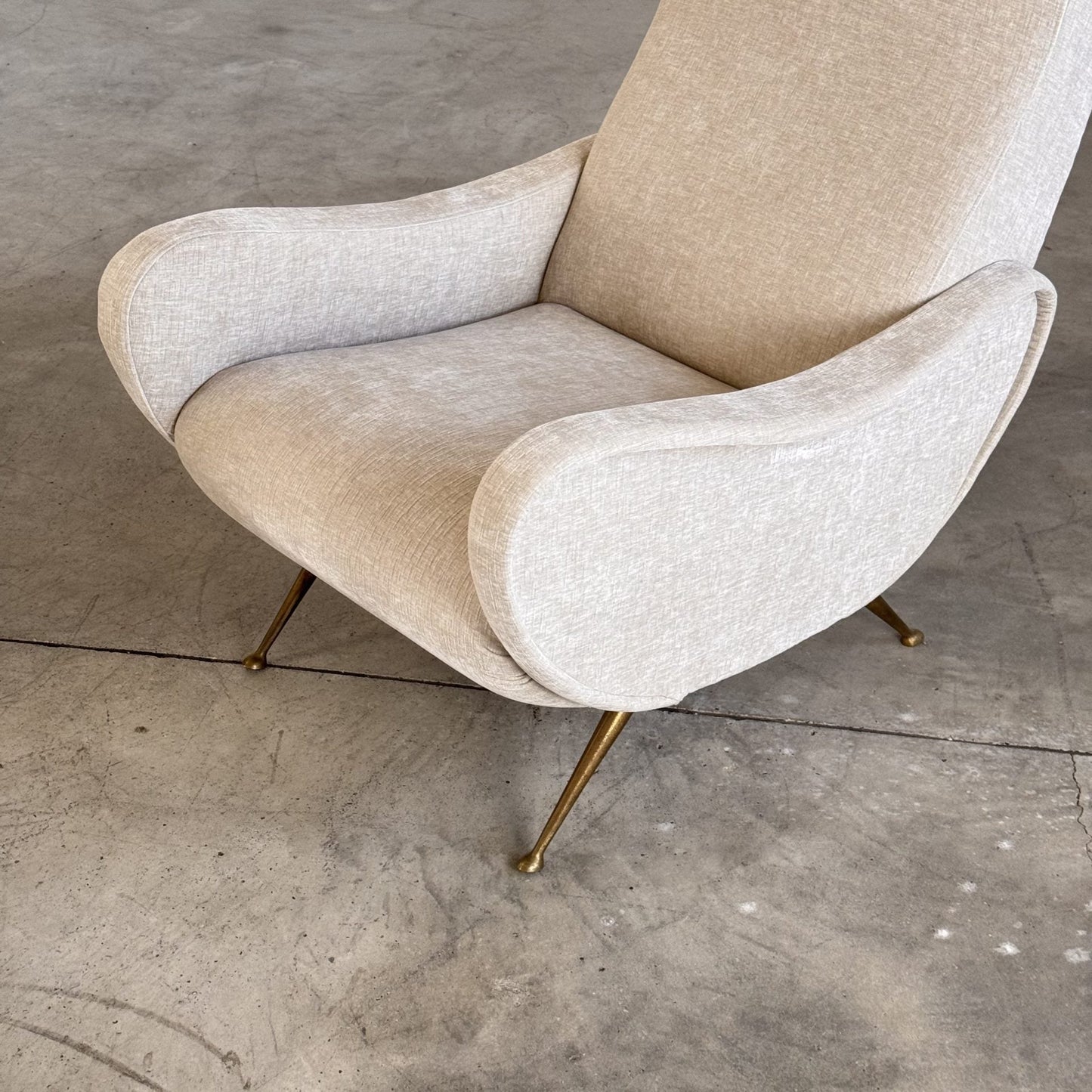Pair of 1950s Italian Lounge Chairs by Gigi Radice, Rubelli Fabric Chairs