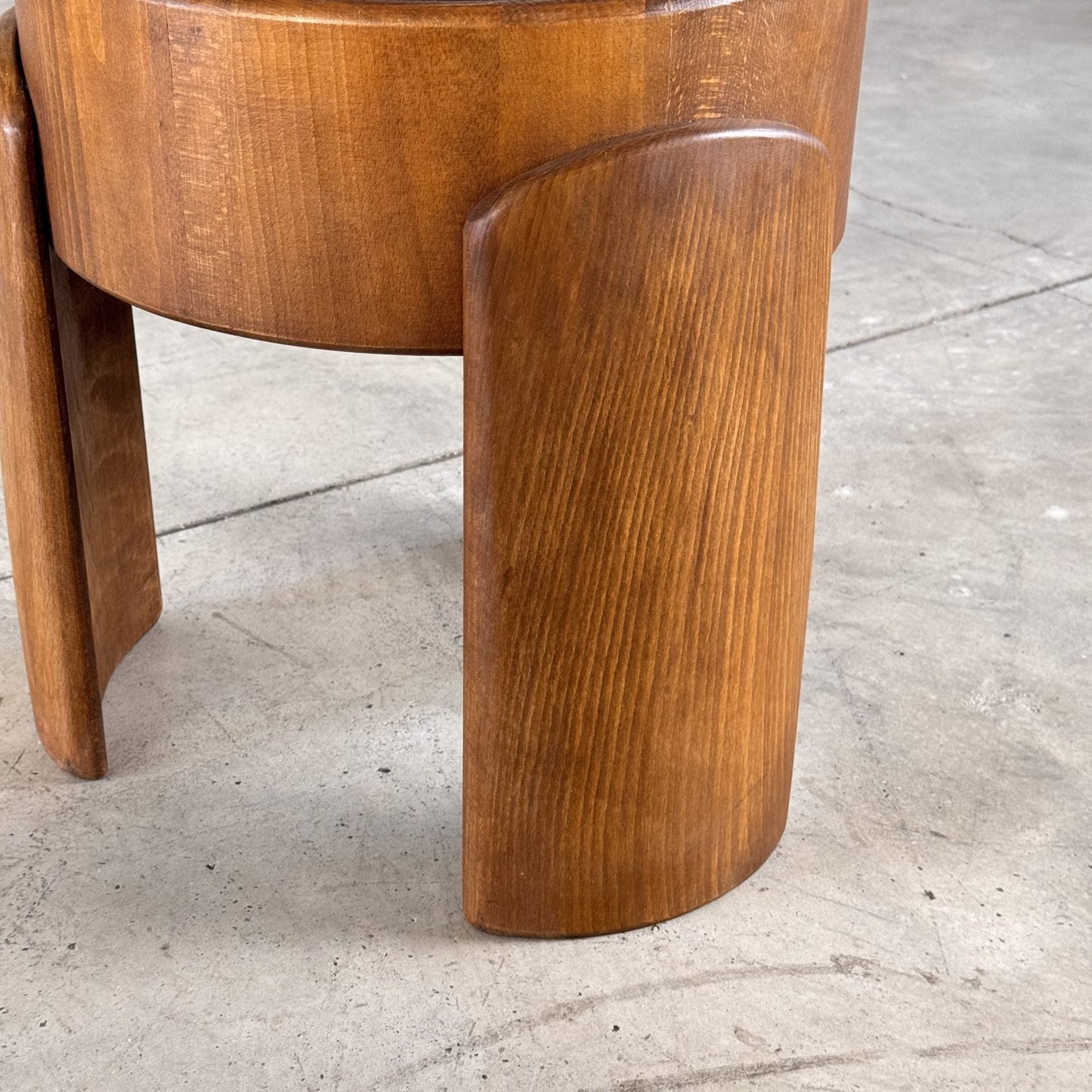 Pair of Sculptural Wooden Stools with Waxed Dark Brown Leather by Forme, Italy Stools