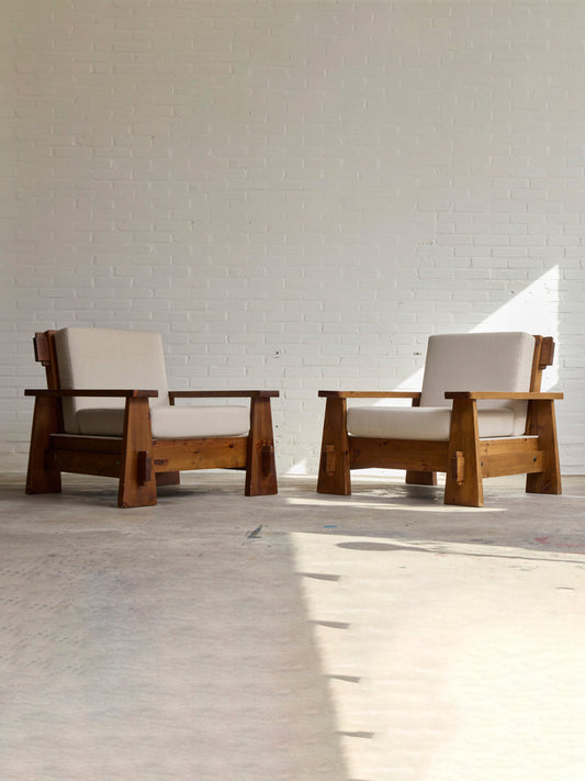 Pair of Brutalist Italian Lounge Chairs Chairs