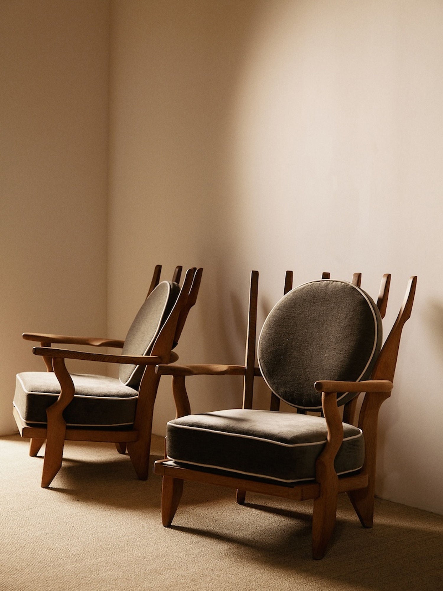 Pair of Petit Repos Armchairs by Guillerme Chambron, France, Circa 1950 Chairs