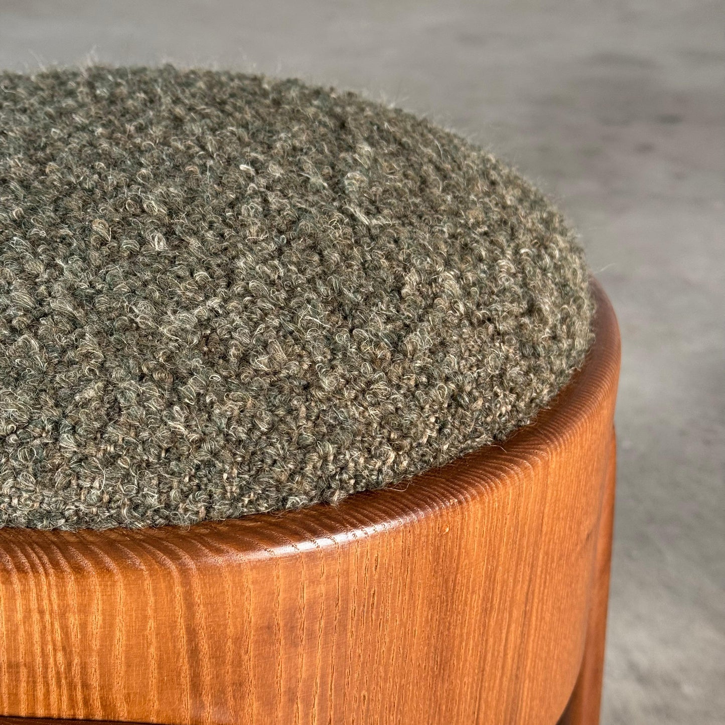 Pair of Sculptural Stools in Ash Wood with Dedar Milano Melange Boucle Upholstery by Forme Stools