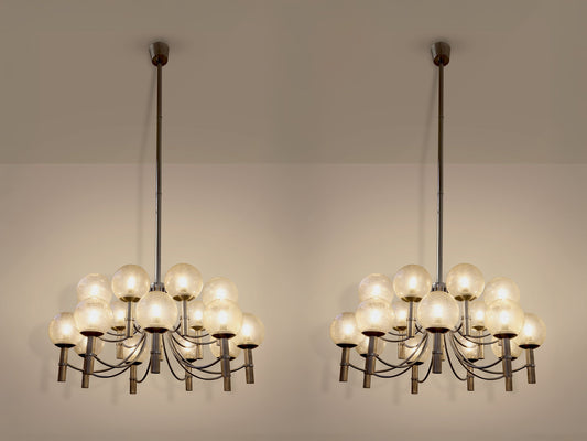 Pair of Unique Veronese Chandeliers 65-Inch Steel Murano Glass 1970 Chandeliers
