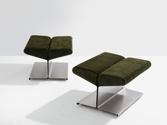 Paul Geoffroy for Uginox Stainless Steel Alcantara Ottomans, 1975 Ottomans