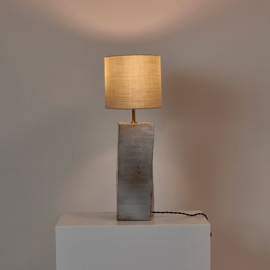 Rectangular Ceramic Lamp in White on Brown Clay Table Lamps