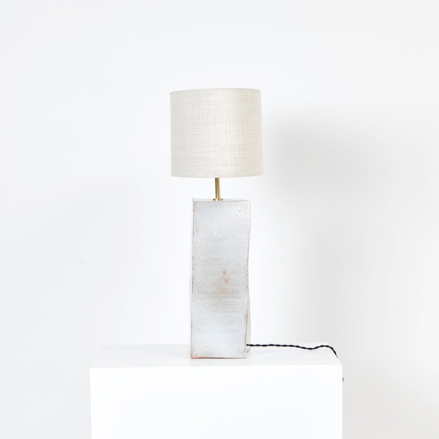 Rectangular Ceramic Lamp in White on Brown Clay Table Lamps