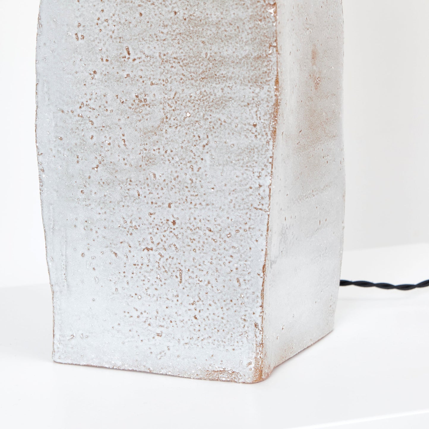 Rectangular Ceramic Lamp in White on Brown Clay Table Lamps