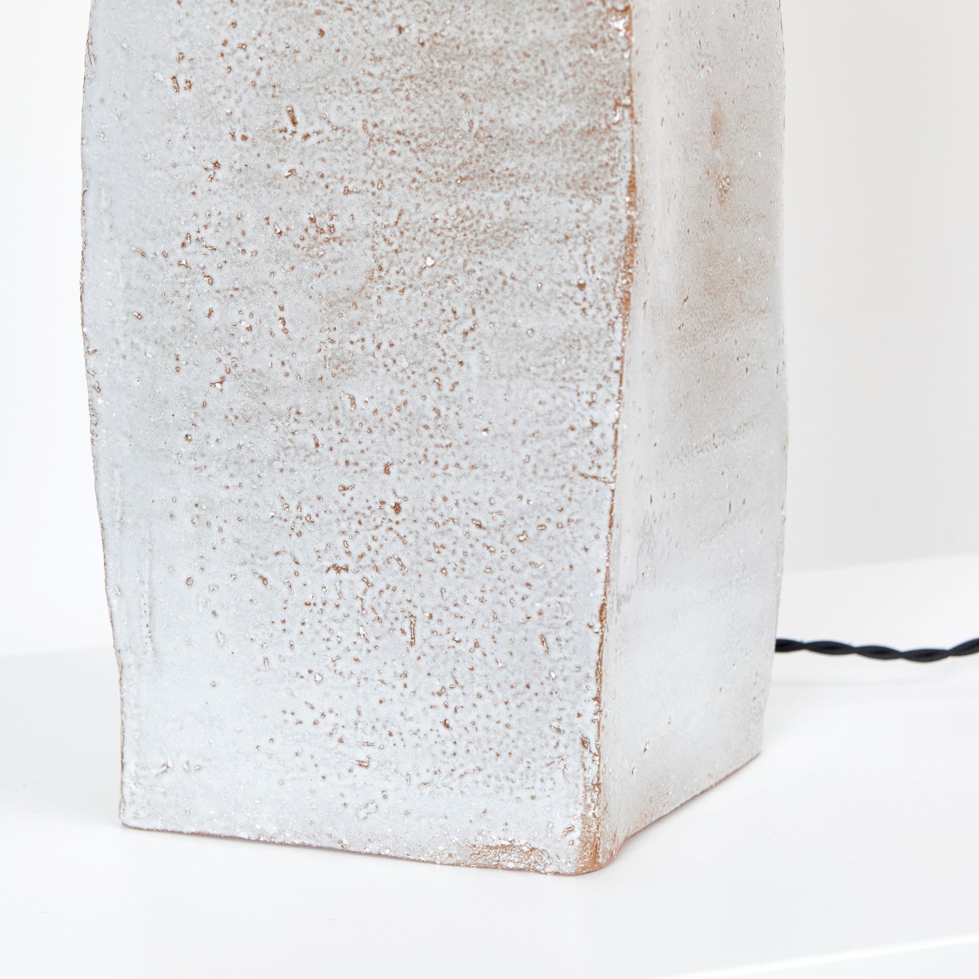 Rectangular Ceramic Lamp in White on Brown Clay Table Lamps