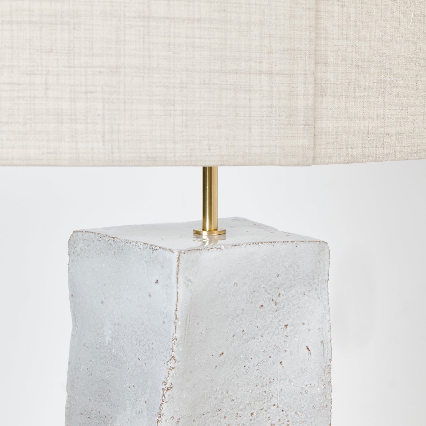 Rectangular Ceramic Lamp in White on Brown Clay Table Lamps
