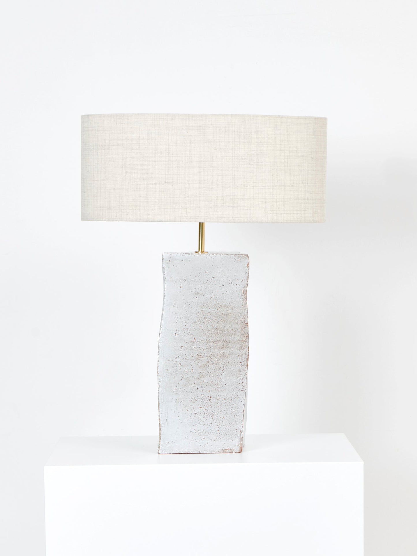 Rectangular Ceramic Lamp in White on Brown Clay Table Lamps