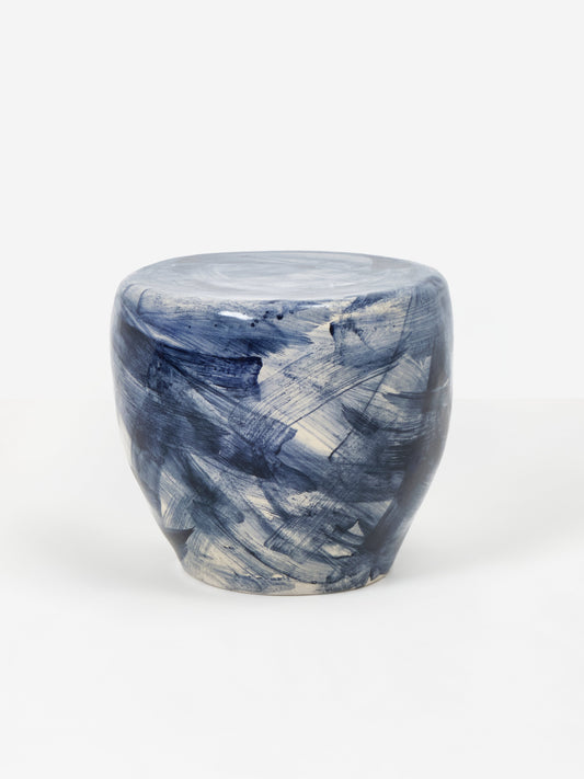 Rounded Medium Ceramic Side Table in Brushed Navy End Tables