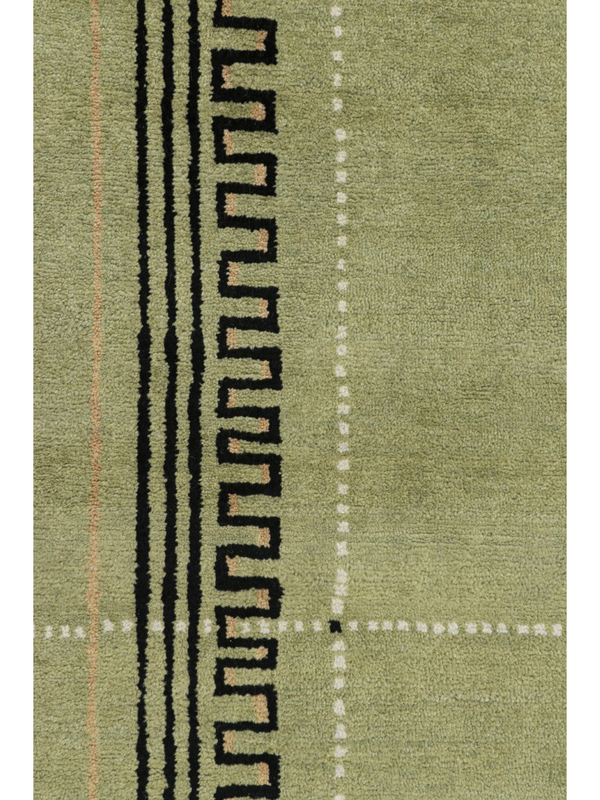 Rug & Kilim's Art Deco Rug in Green with Black Geometric Patterns Rugs
