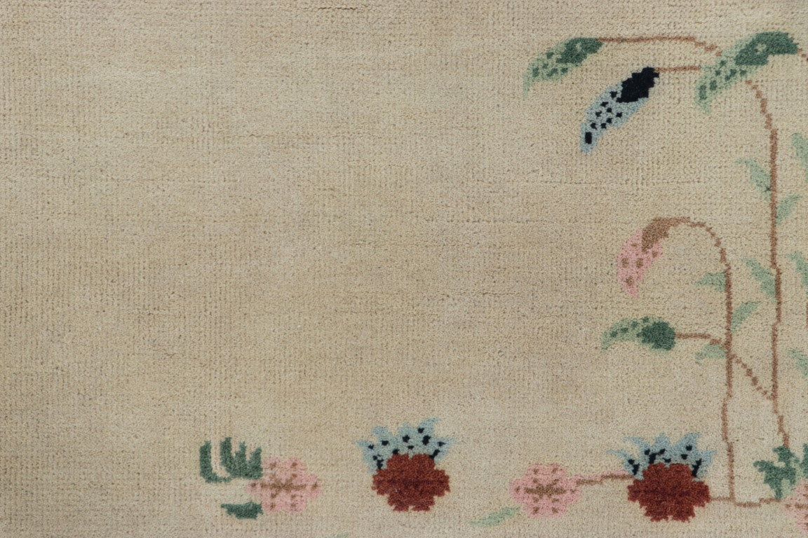 Rug & Kilim's Chinese Art Deco Runner Rug in Cream White with Floral Pattern Rugs