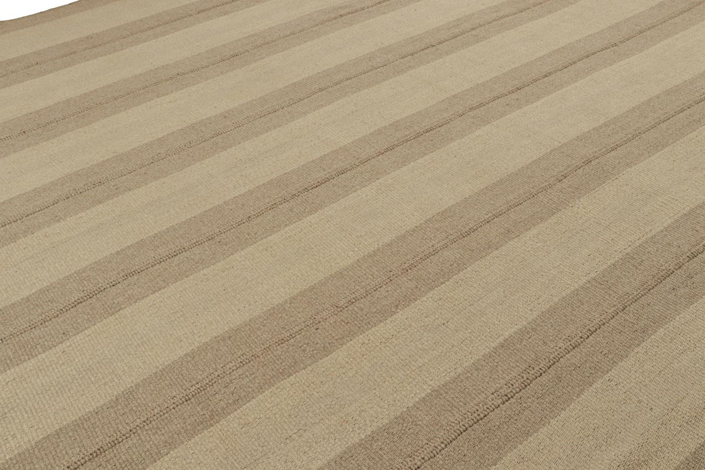 Rug & Kilim's Contemporary Kilim with Beige and Taupe Stripes and Brown Accents Rugs