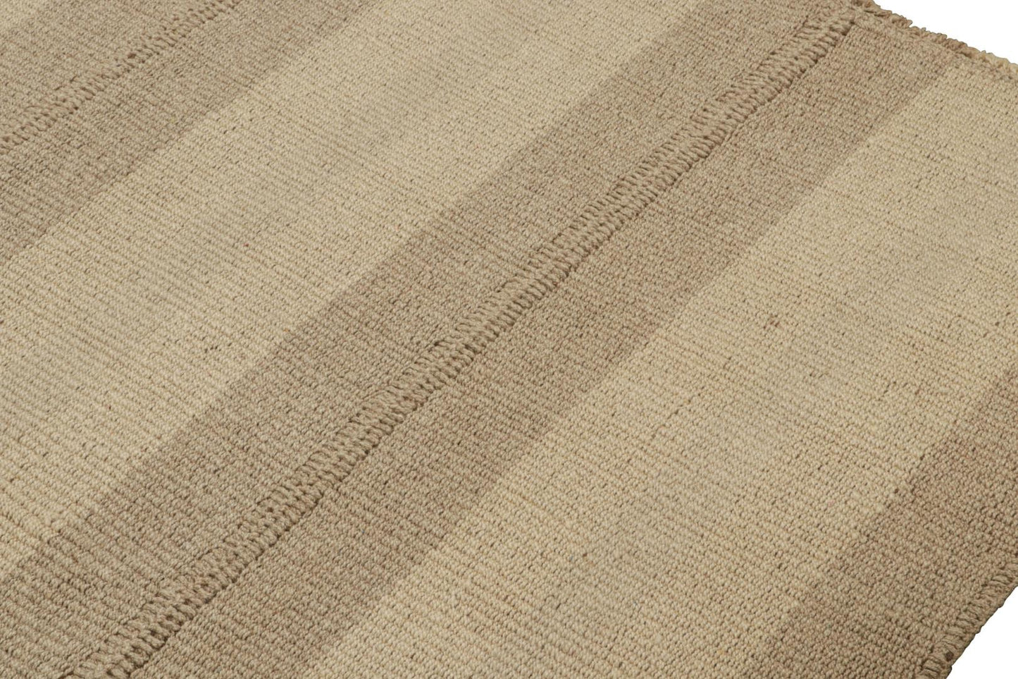 Rug & Kilim's Contemporary Kilim with Beige and Taupe Stripes and Brown Accents Rugs