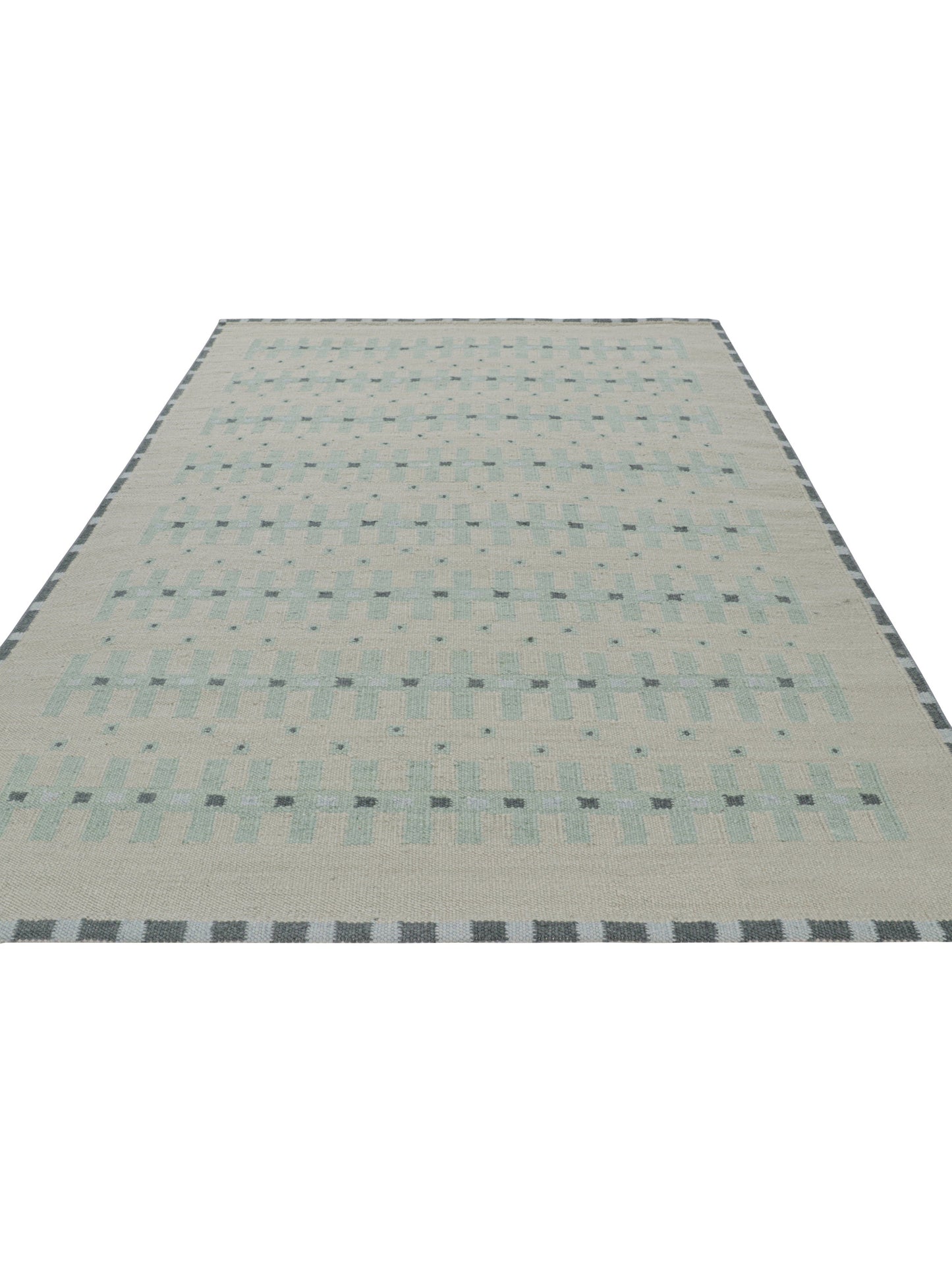 Rug & Kilim's Custom Scandinavian Rug with Pale Teal Geometric Patterns Rugs