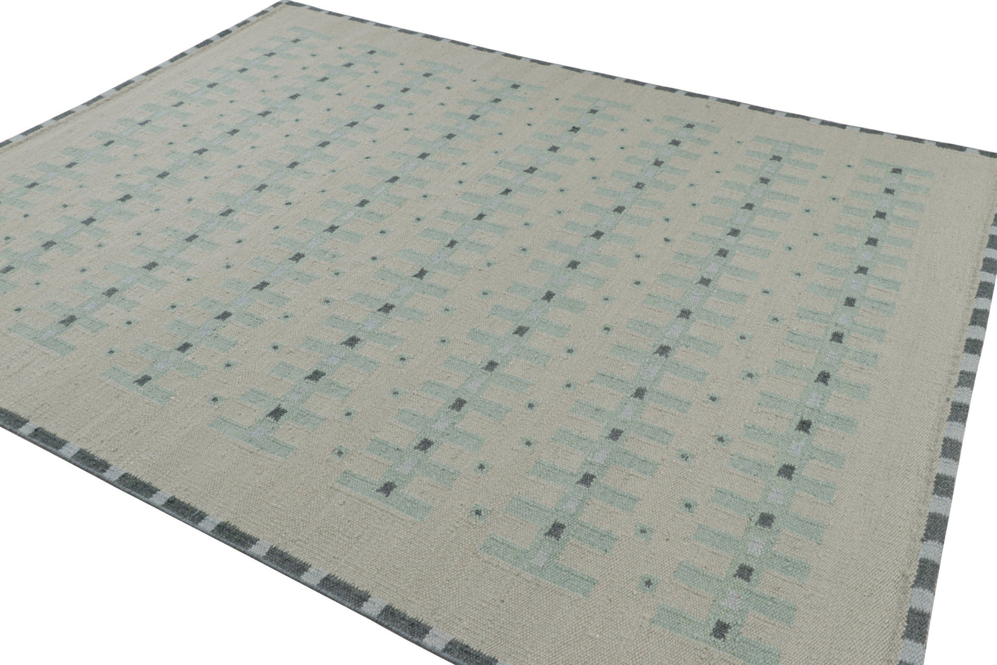 Rug & Kilim's Custom Scandinavian Rug with Pale Teal Geometric Patterns Rugs