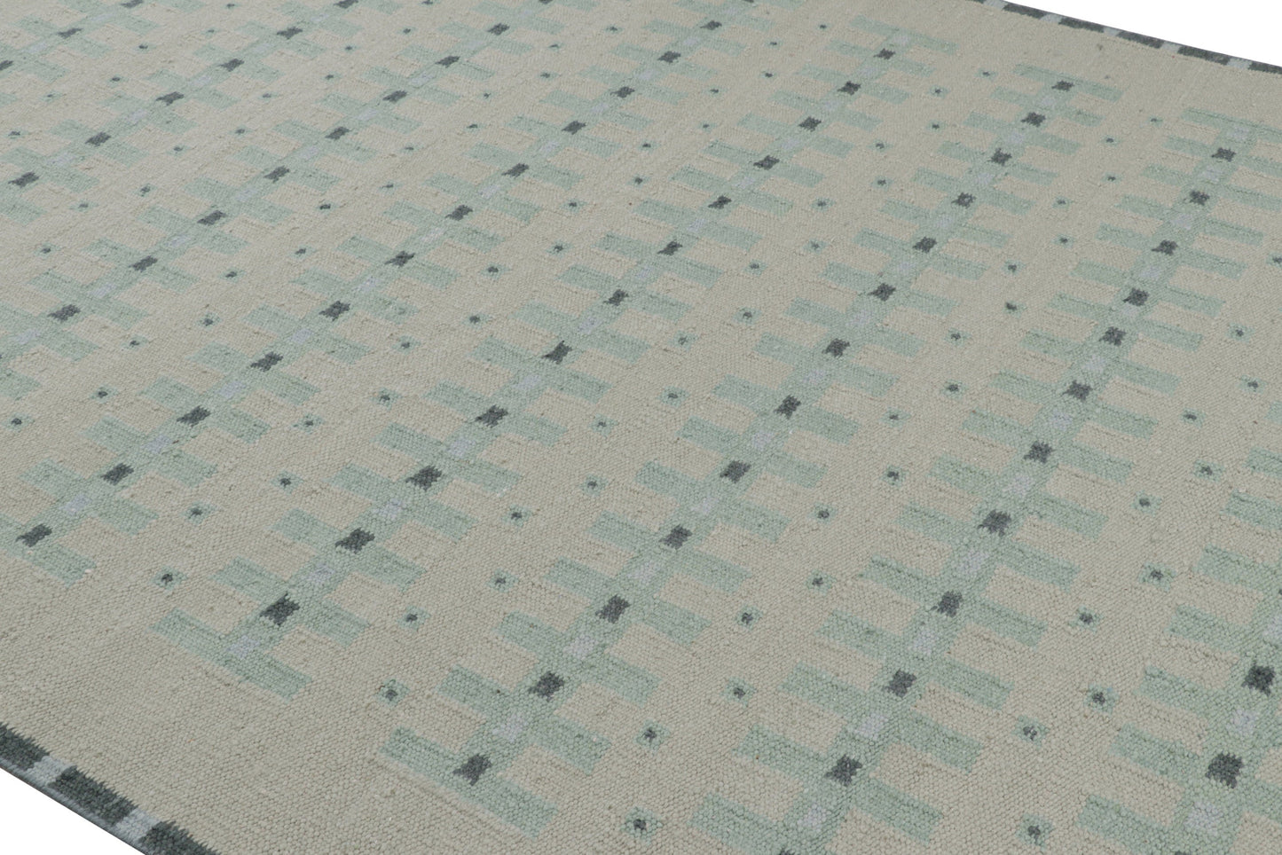 Rug & Kilim's Custom Scandinavian Rug with Pale Teal Geometric Patterns Rugs